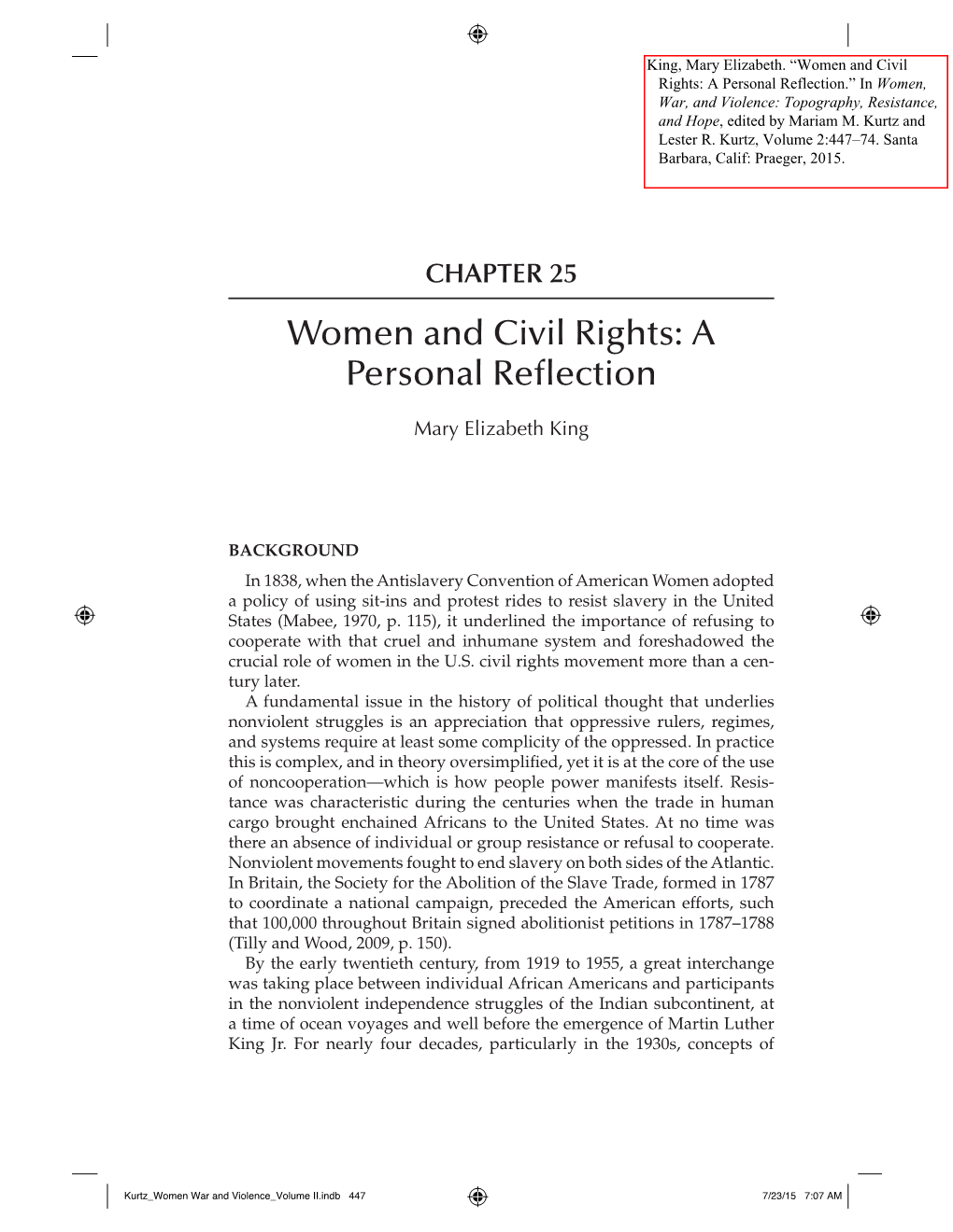 Women and Civil Rights: a Personal Refection