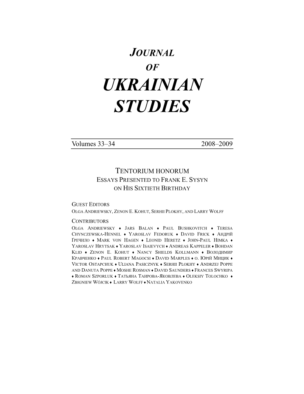 CIUS JOURNAL of UKRAINIAN STUDIES Vols. 33-34