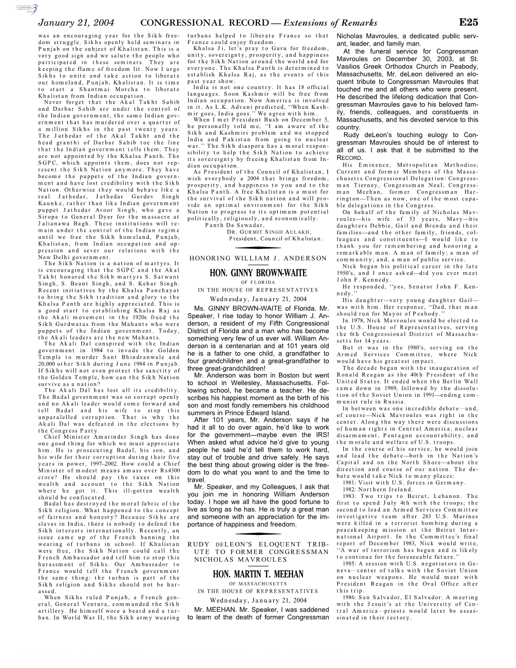 CONGRESSIONAL RECORD— Extensions of Remarks E25 HON. GINNY BROWN-WAITE HON. MARTIN T. MEEHAN