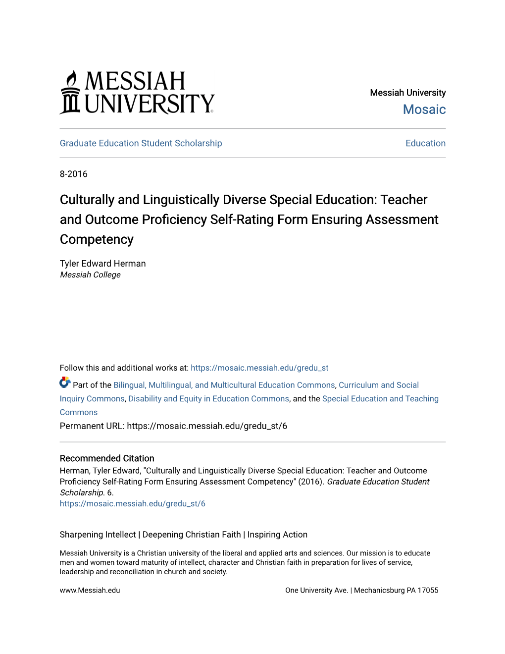 Culturally and Linguistically Diverse Special Education: Teacher and Outcome Proficiency Self-Rating Form Ensuring Assessment Co