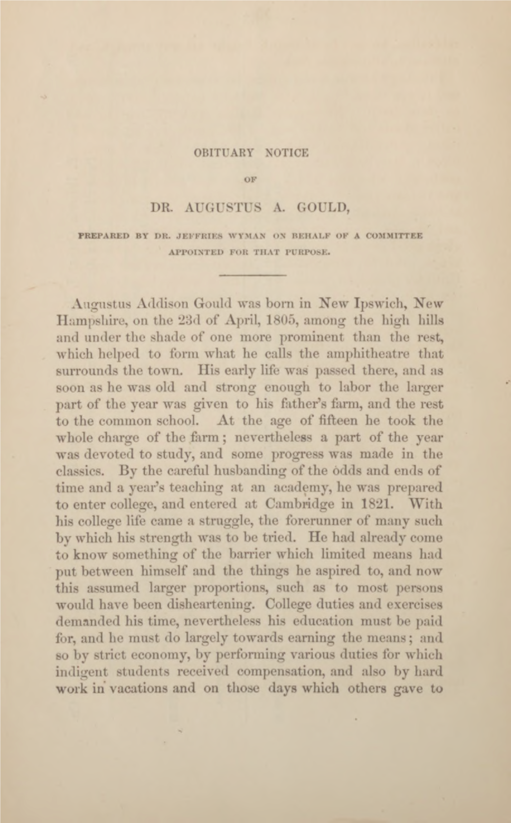 Obituary Notice of Dr. Augustus A. Gould