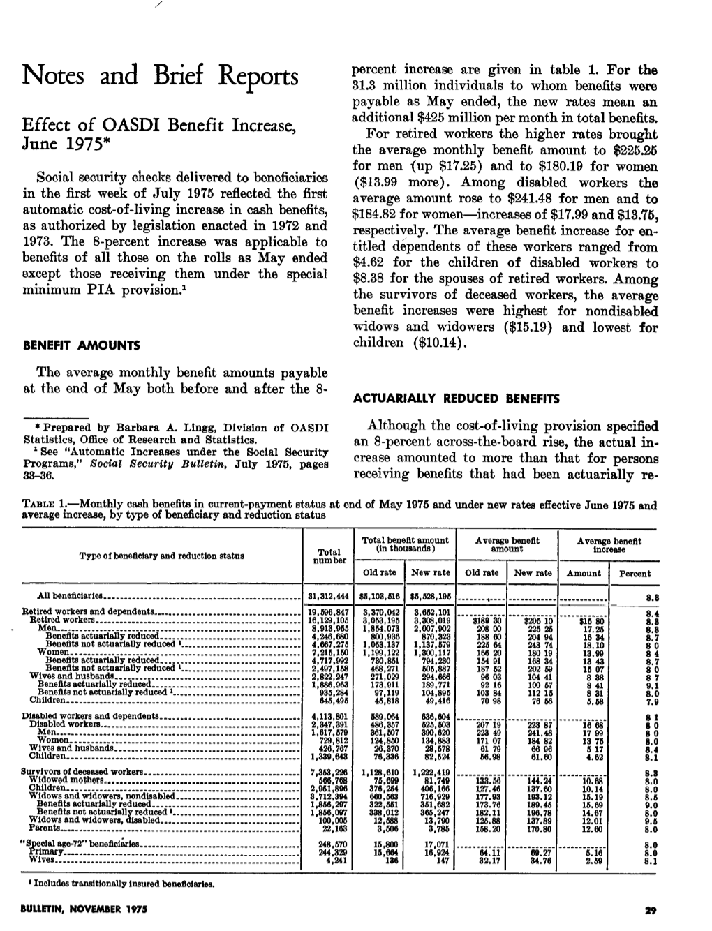 Effect of OASDI Benefit Increase, June 1975