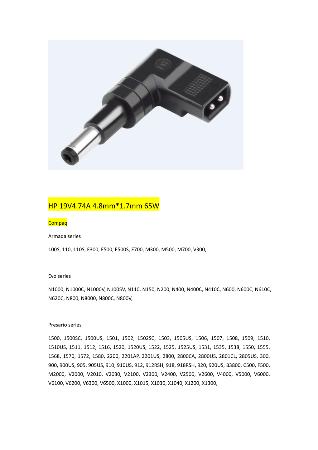 HP 19V4.74A 4.8Mm*1.7Mm 65W