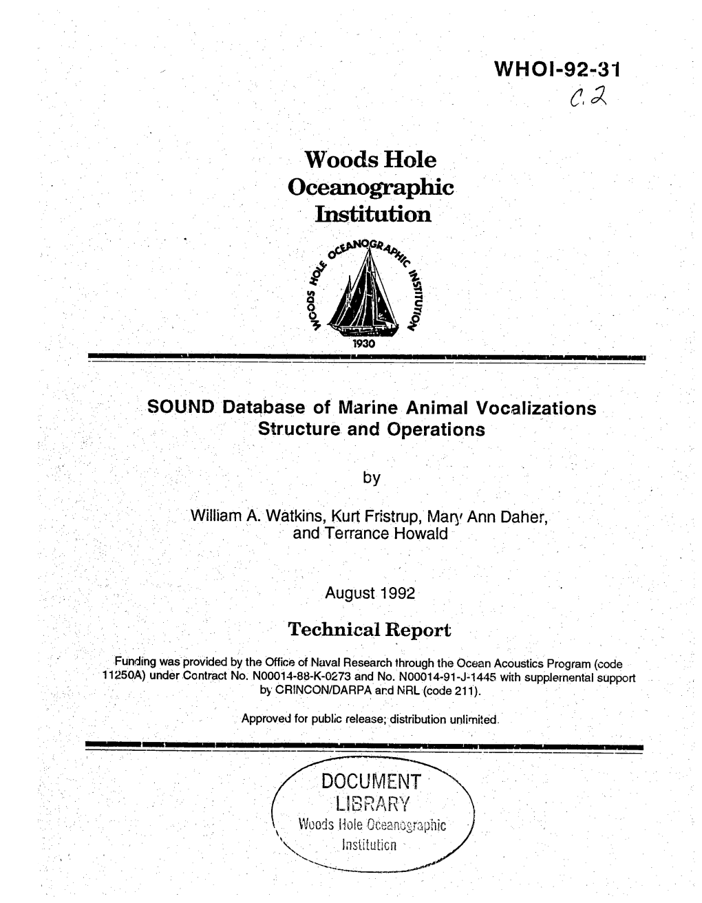 WHOI Technical Report 92-31