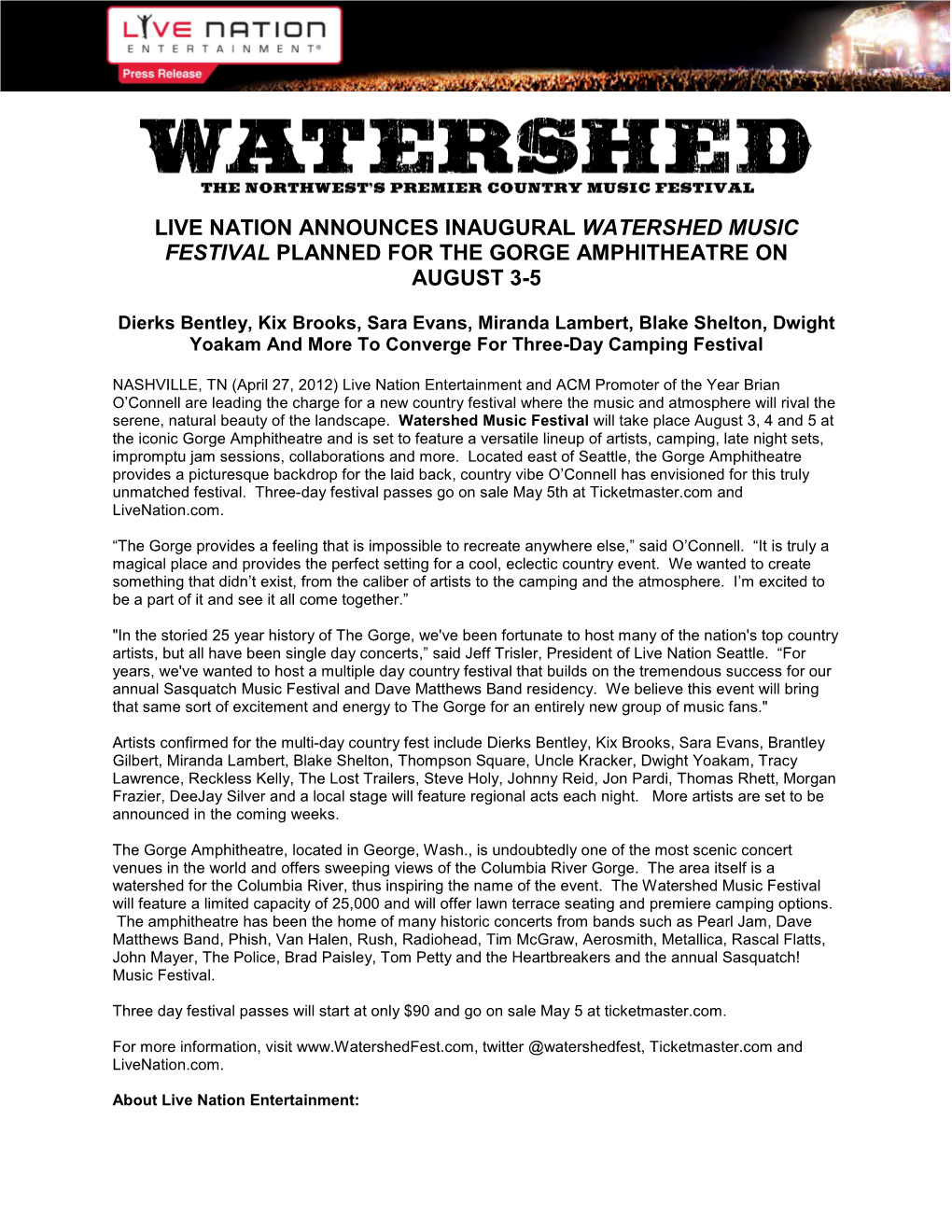 Watershed Music Festival Final 4.27.2012 1Pm ET