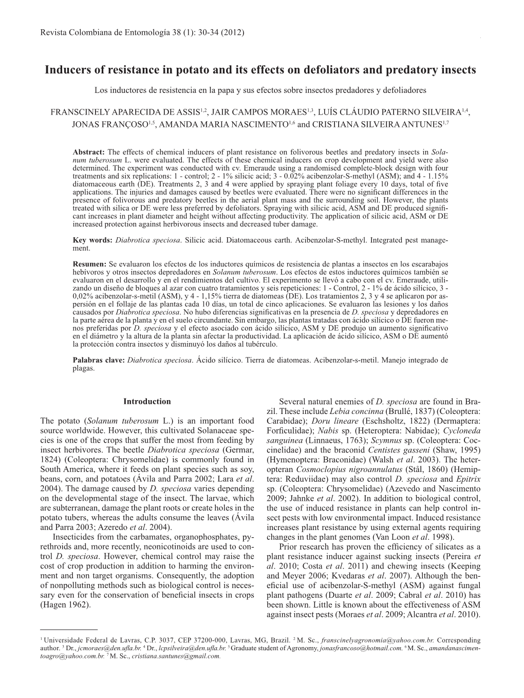 Inducers of Resistance in Potato and Its Effects on Defoliators and Predatory Insects