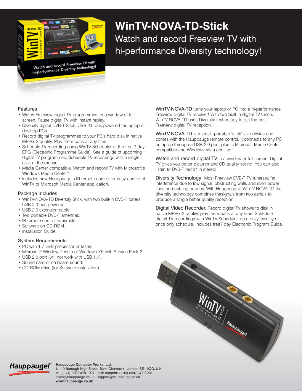 Wintv-NOVA-TD-Stick Watch and Record Freeview TV with Hi-Performance Diversity Technology!
