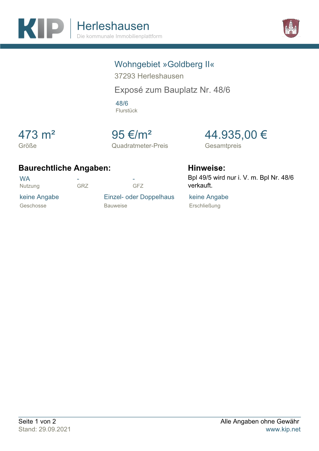 Herleshausen 473 M² 95 €/M² 44.935,00 €