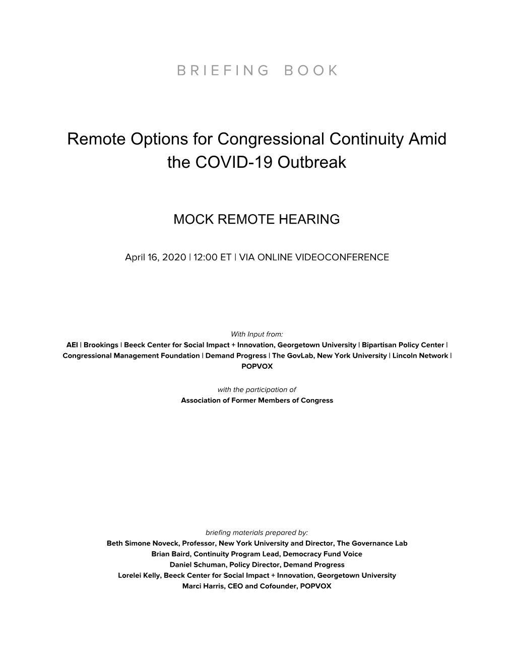 Remote Options for Congressional Continuity Amid the COVID-19 Outbreak