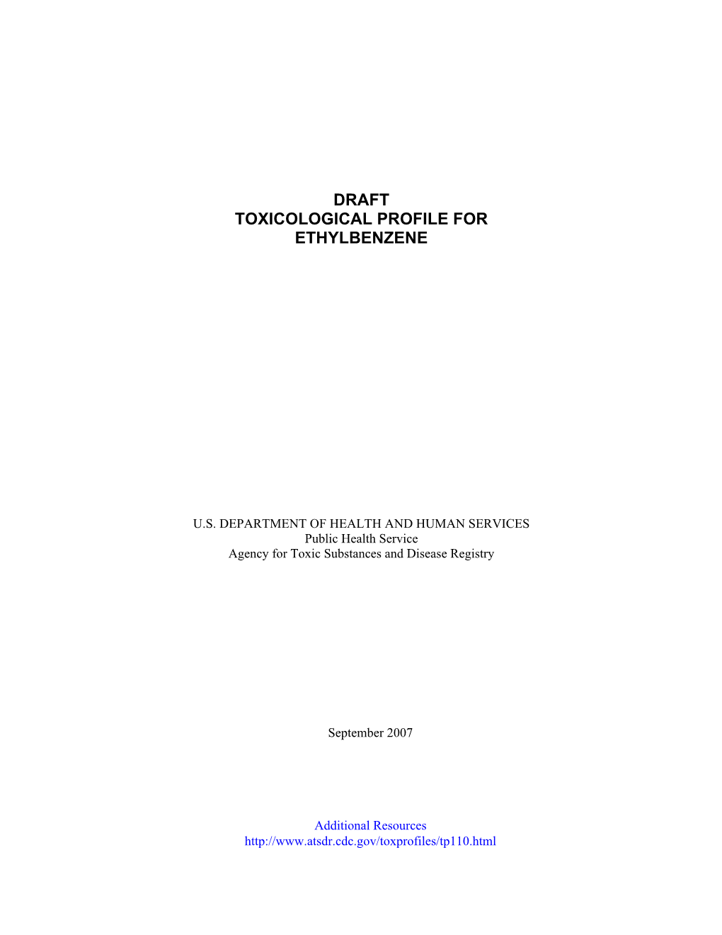 Draft Toxicological Profile for Ethylbenzene