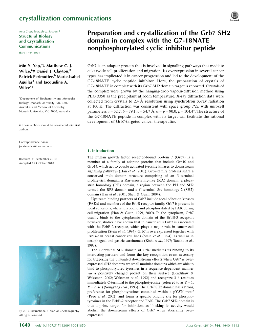 Preparation and Crystallization of the Grb7 SH2 Domain in Complex With