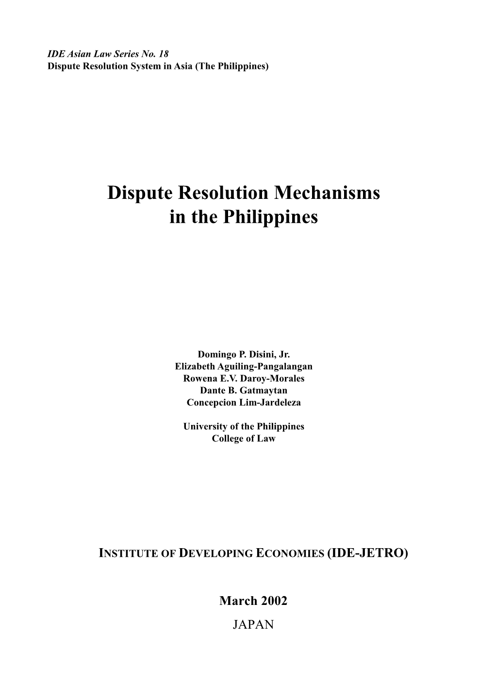 Dispute Resolution Mechanisms in the Philippines