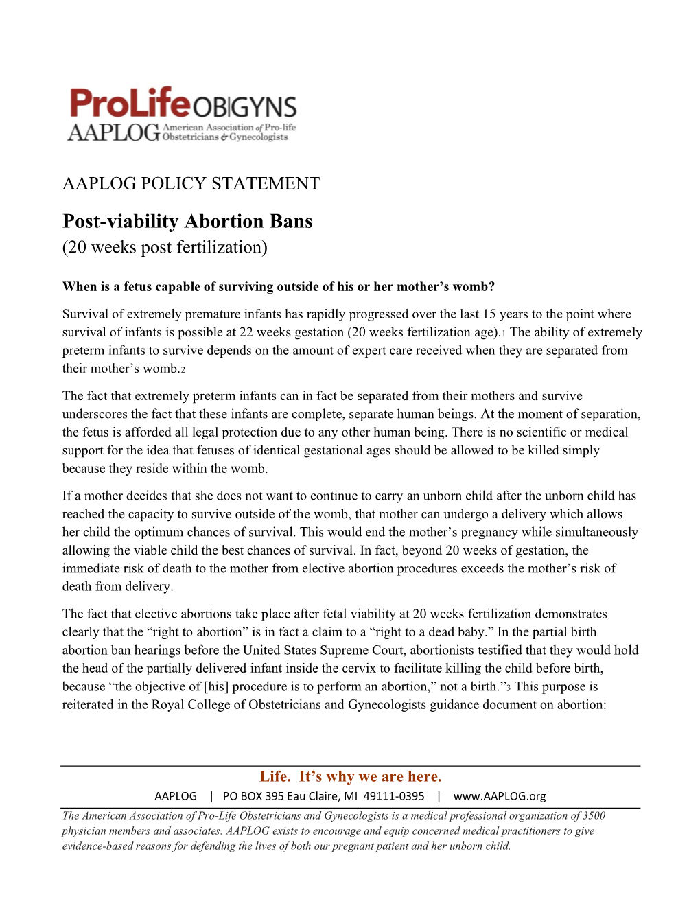 Post-Viability Abortion Bans (20 Weeks Post Fertilization)