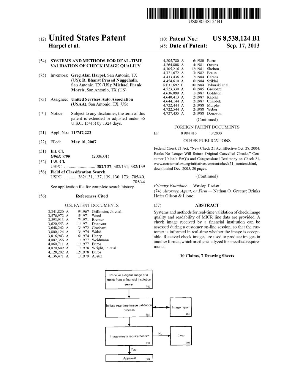 (12) United States Patent (10) Patent No.: US 8,538,124 B1 Harpel Et Al
