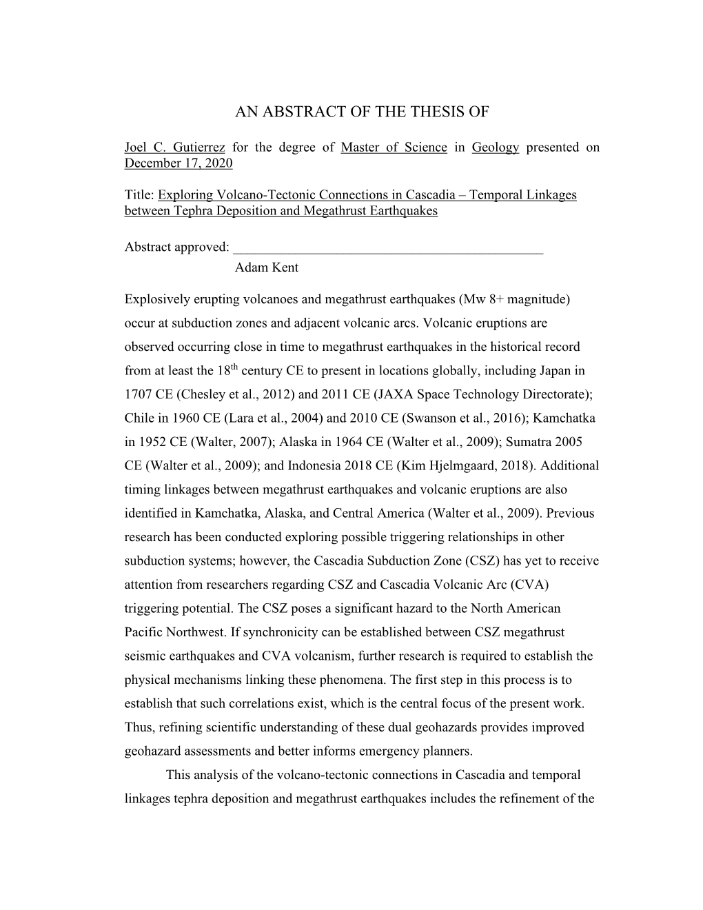 Exploring Volcano-Tectonic Connections in Cascadia – Temporal Linkages Between Tephra Deposition and Megathrust Earthquakes