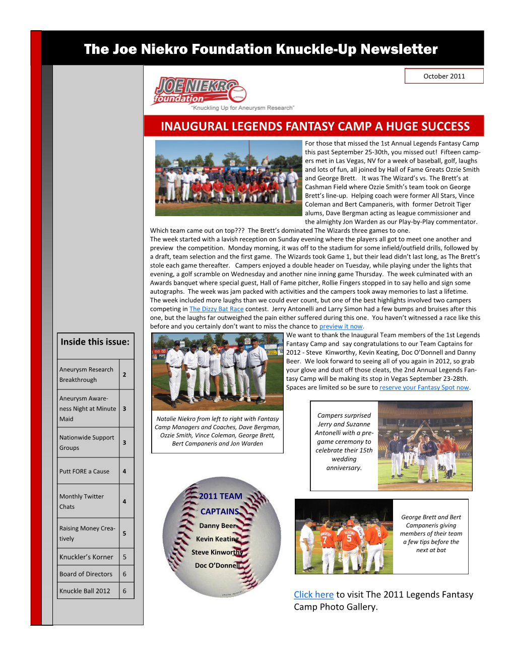 The Joe Niekro Foundation Knuckle-Up Newsletter