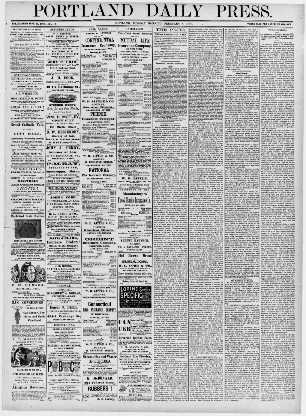 Portland Daily Press: February 8, 1876