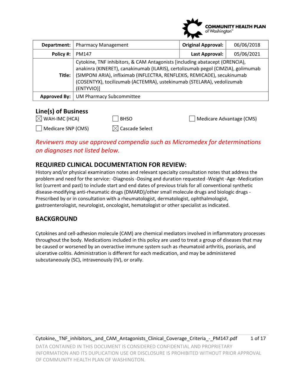 PM147 Cytokine, TNF Inhibitors, & CAM Antagonists