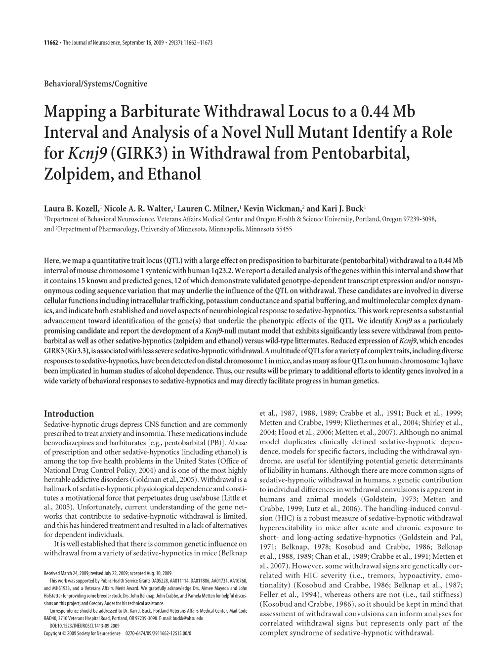 Mapping a Barbiturate Withdrawal Locus to a 0.44 Mb