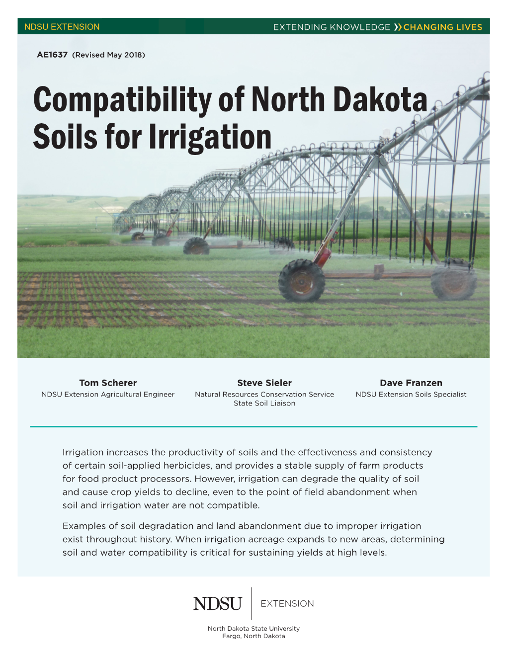 Compatibility of North Dakota Soils for Irrigation AE1637