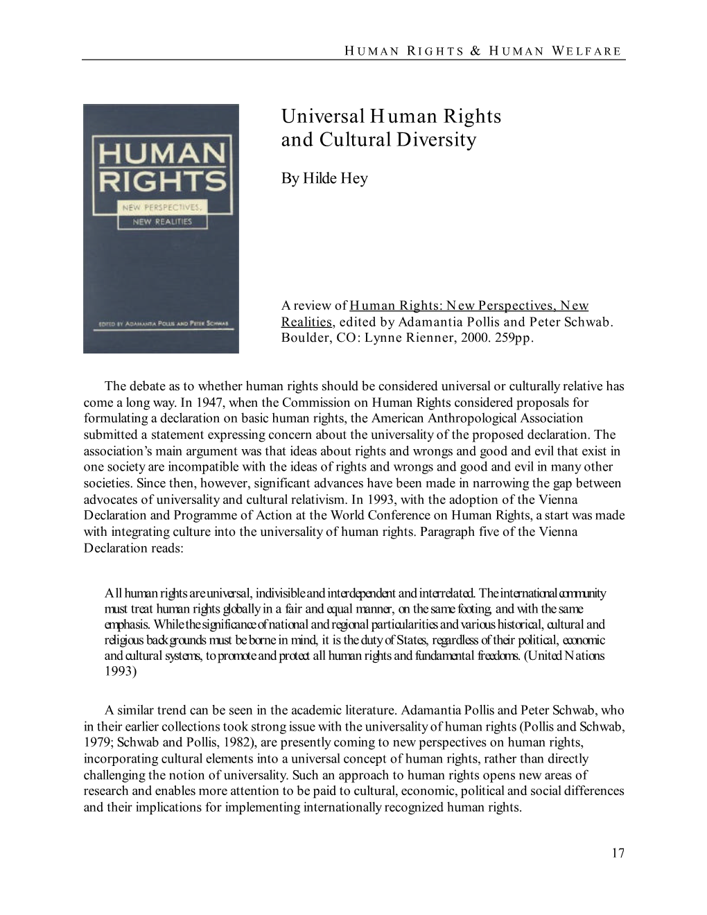 Universal Human Rights and Cultural Diversity