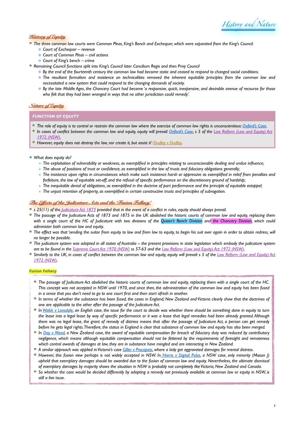 History of Equity the Three Common Law Courts Were Common Pleas, King's Bench and Exchequer, Which Were Separated from The