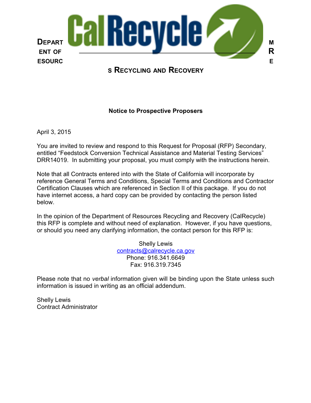 Notice to Prospective Proposers