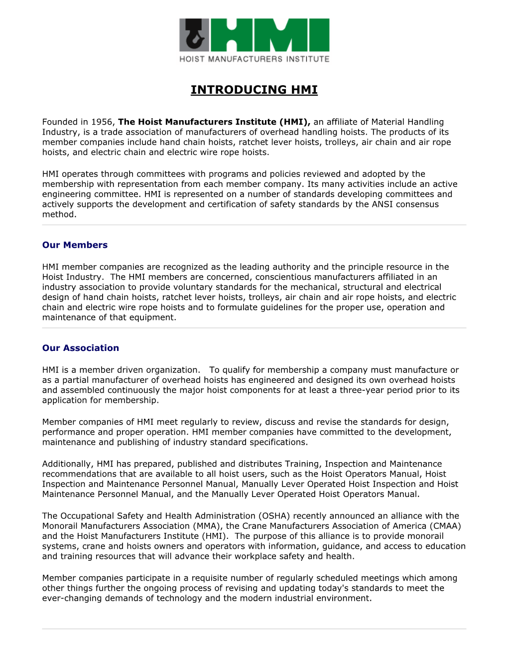 Hoist Standards, As Applicable in the United States, and in Various Countries and Regions of the World