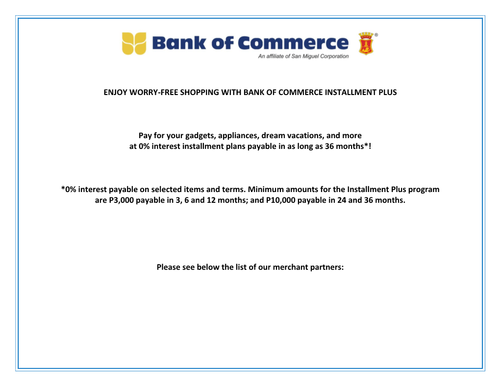 Enjoy Worry-Free Shopping with Bank of Commerce Installment Plus