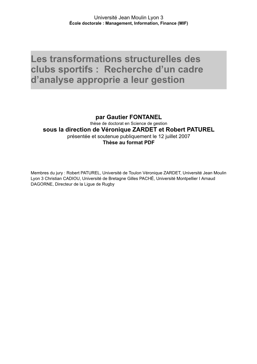 Les Transformations Structurelles Des Clubs Sportifs : Recherche D'un