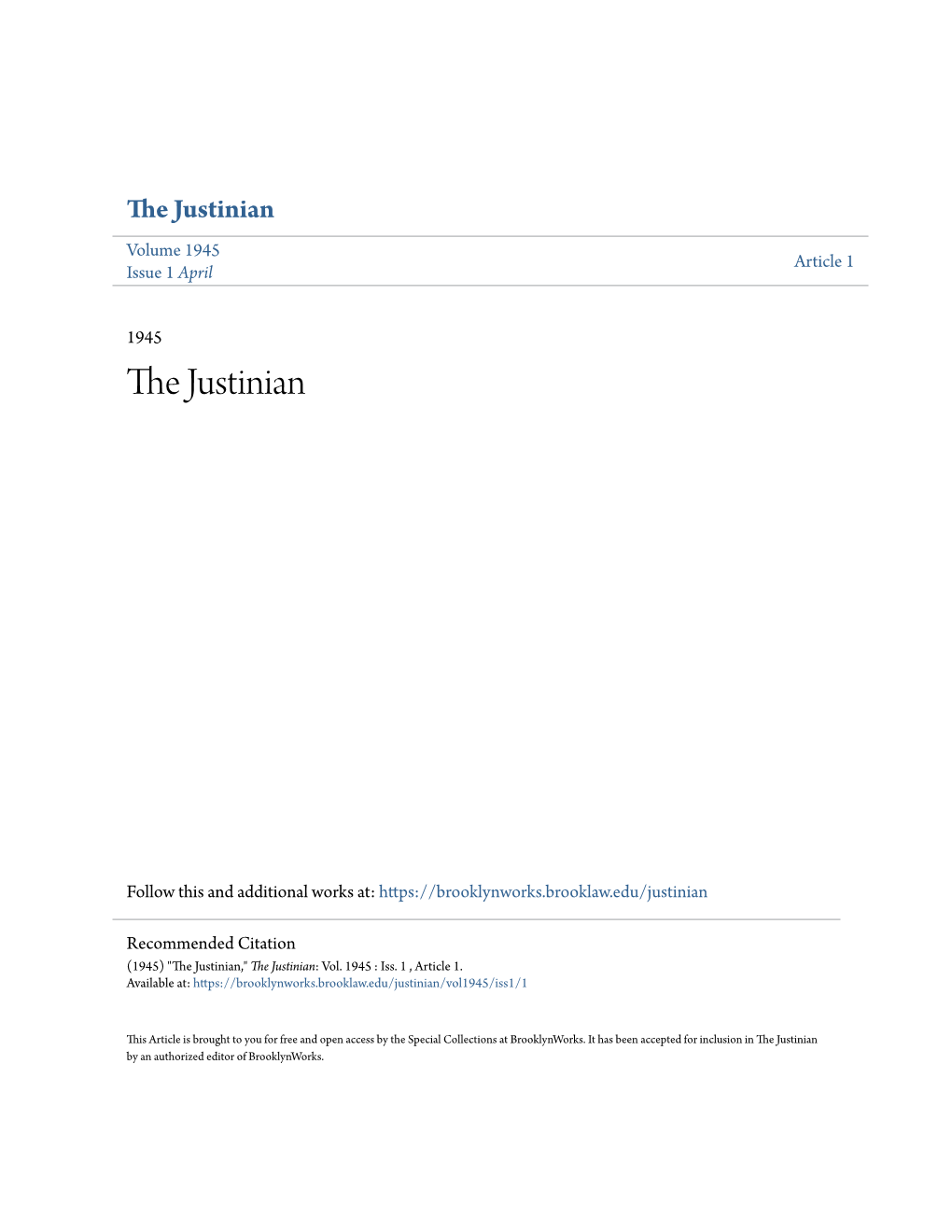 The Justinian Volume 1945 Article 1 Issue 1 April