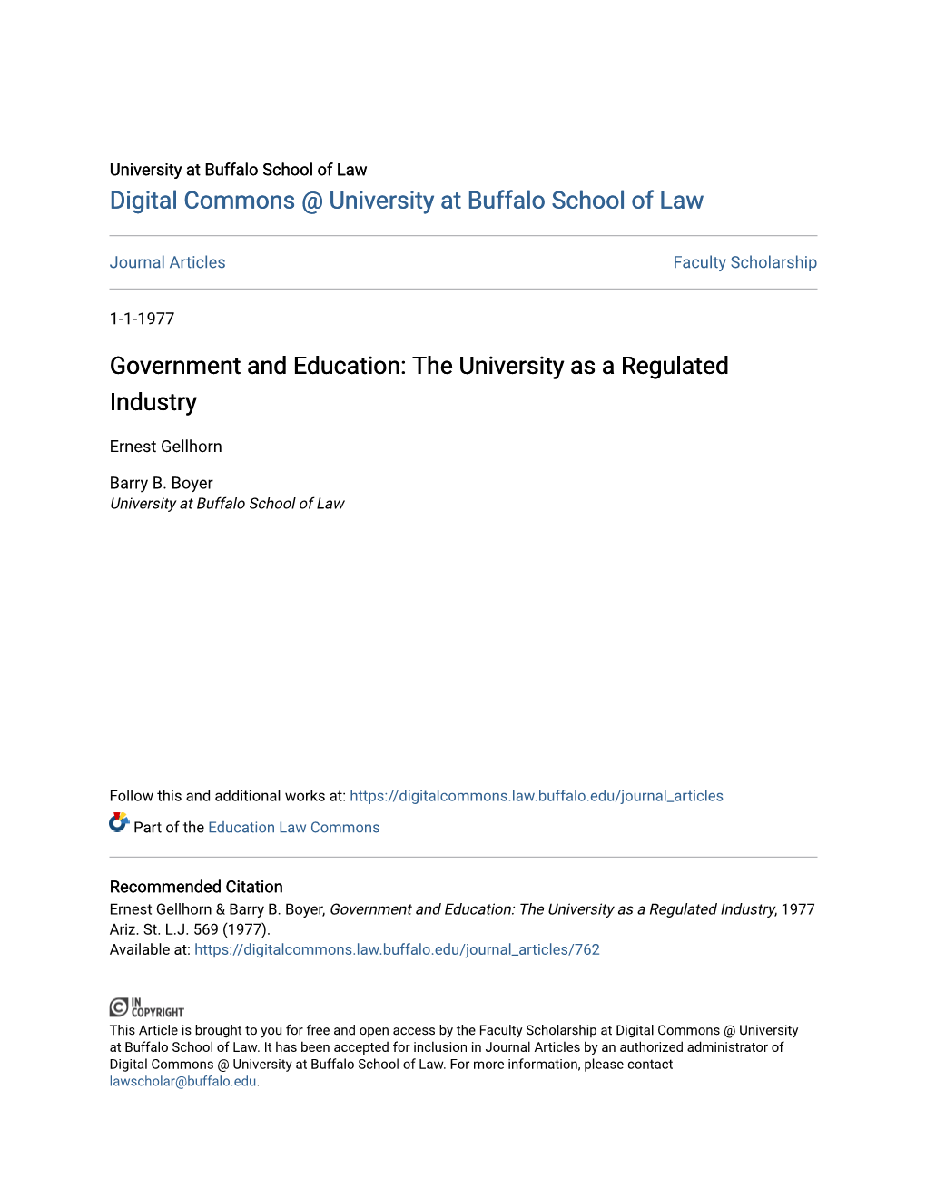 Government and Education: the University As a Regulated Industry