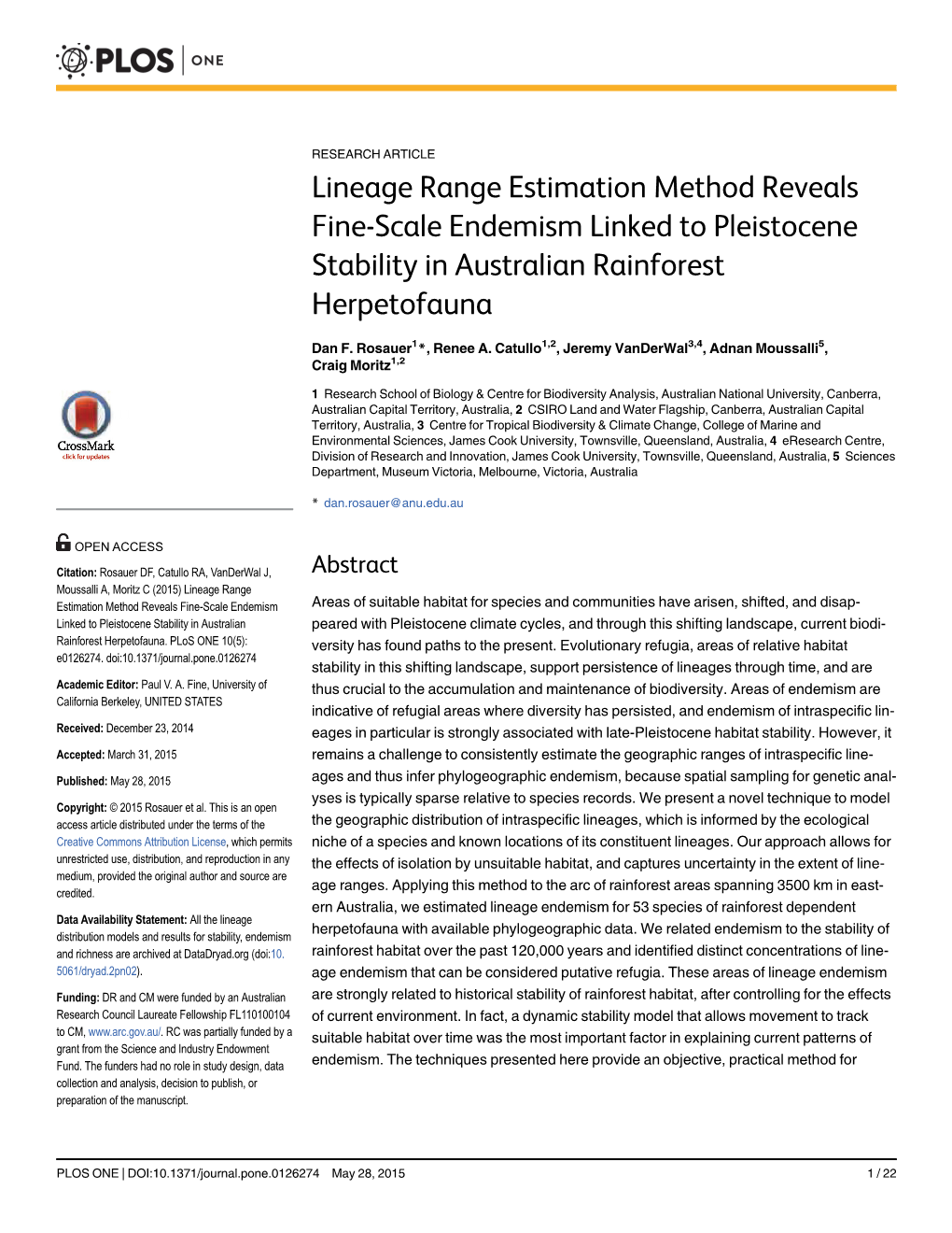 Lineage Range Estimation Method Reveals Fine-Scale Endemism Linked to Pleistocene Stability in Australian Rainforest Herpetofauna