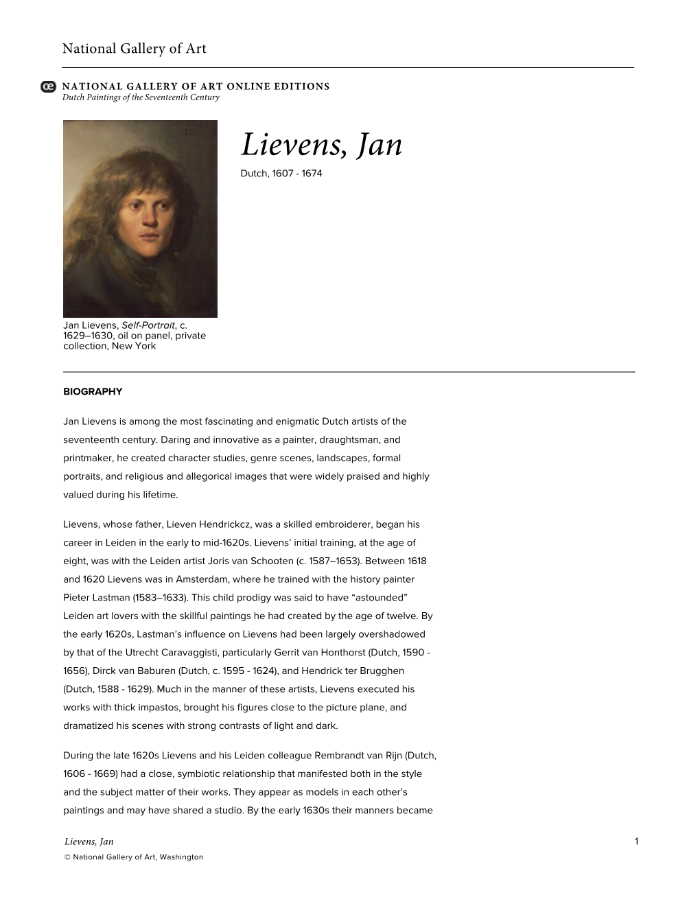 Lievens, Jan Dutch, 1607 - 1674