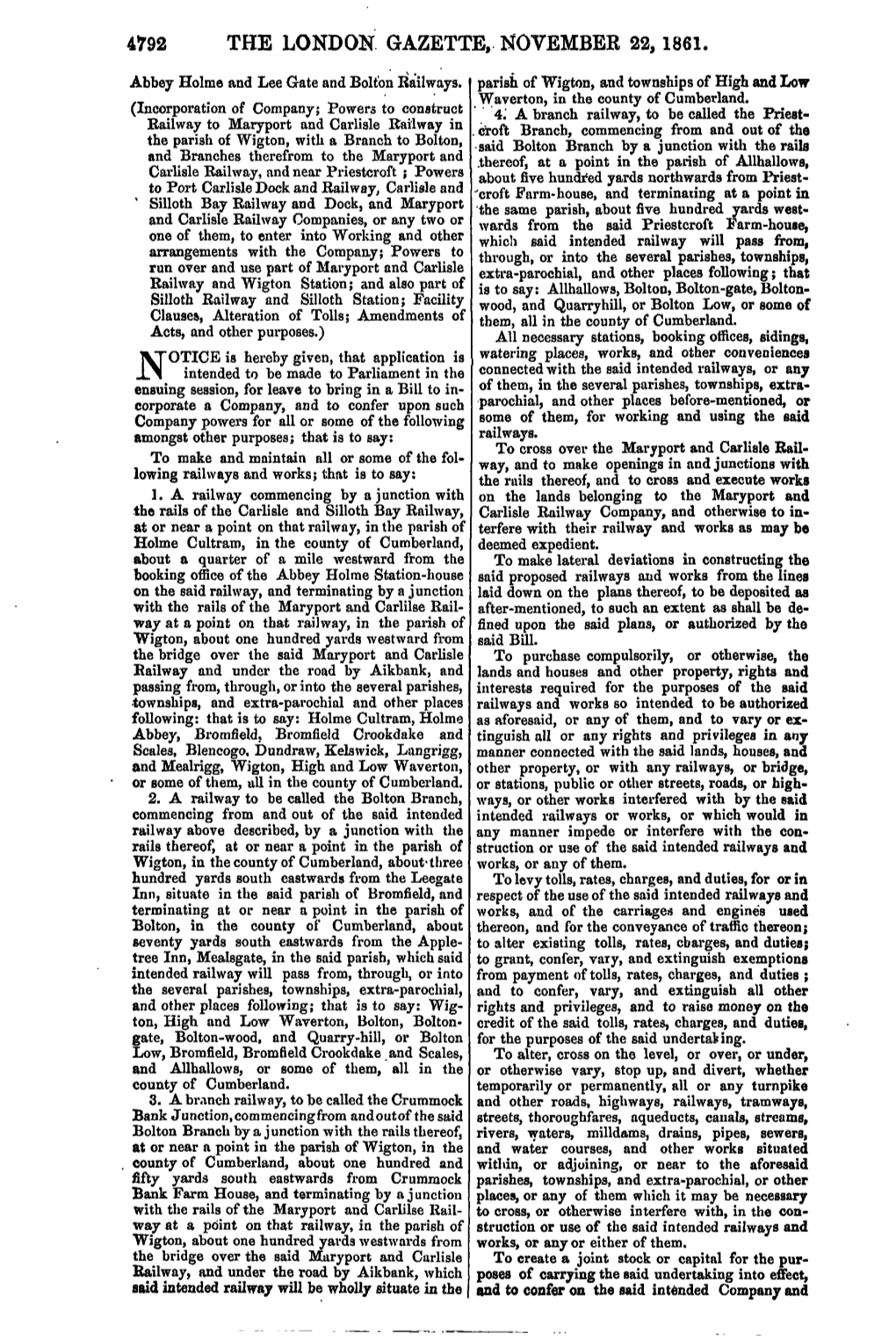 The London Gazette, November 22,1861