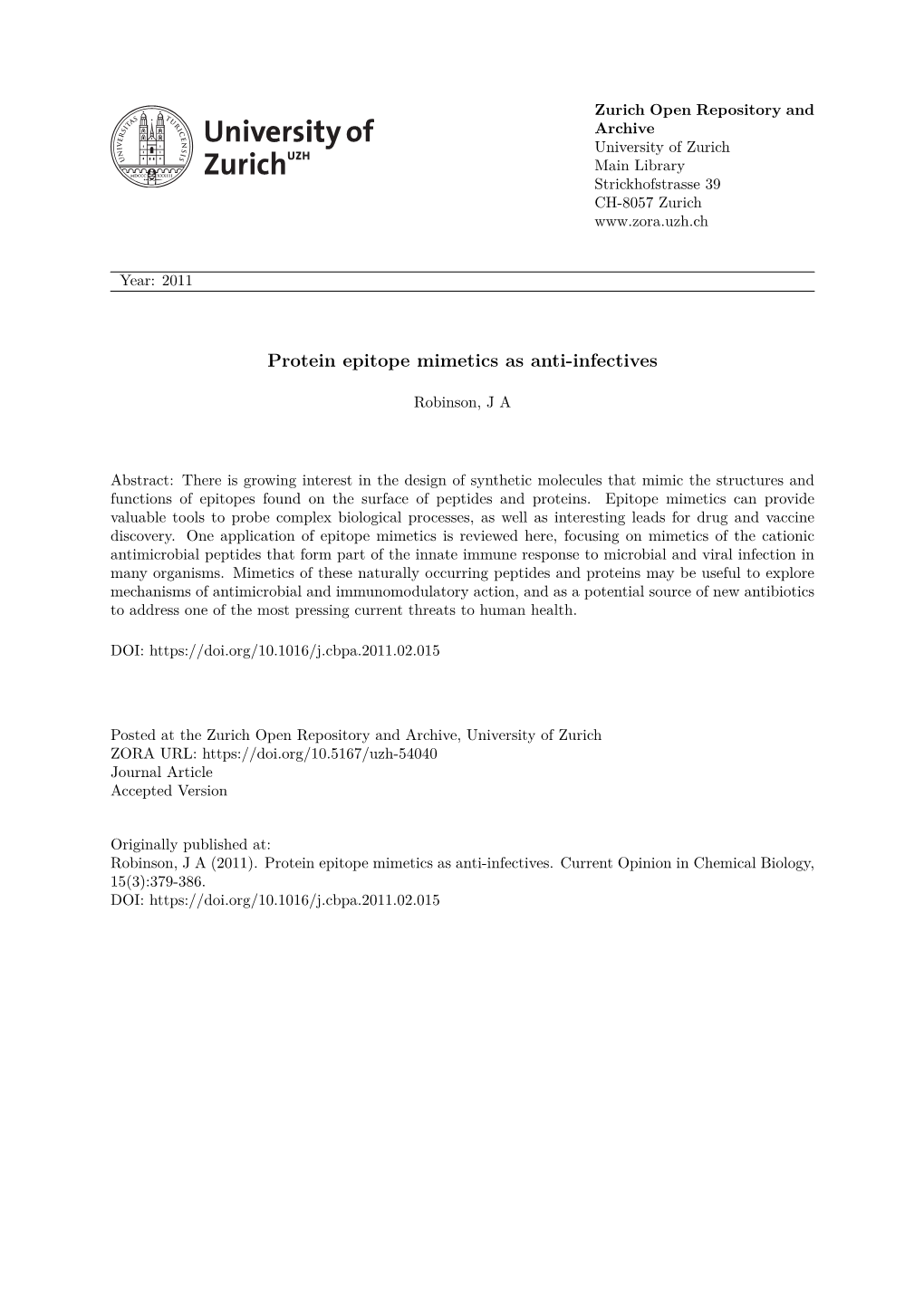 Protein Epitope Mimetics As Anti-Infectives