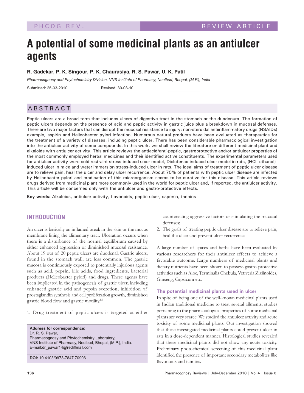 A Potential of Some Medicinal Plants As an Antiulcer Agents