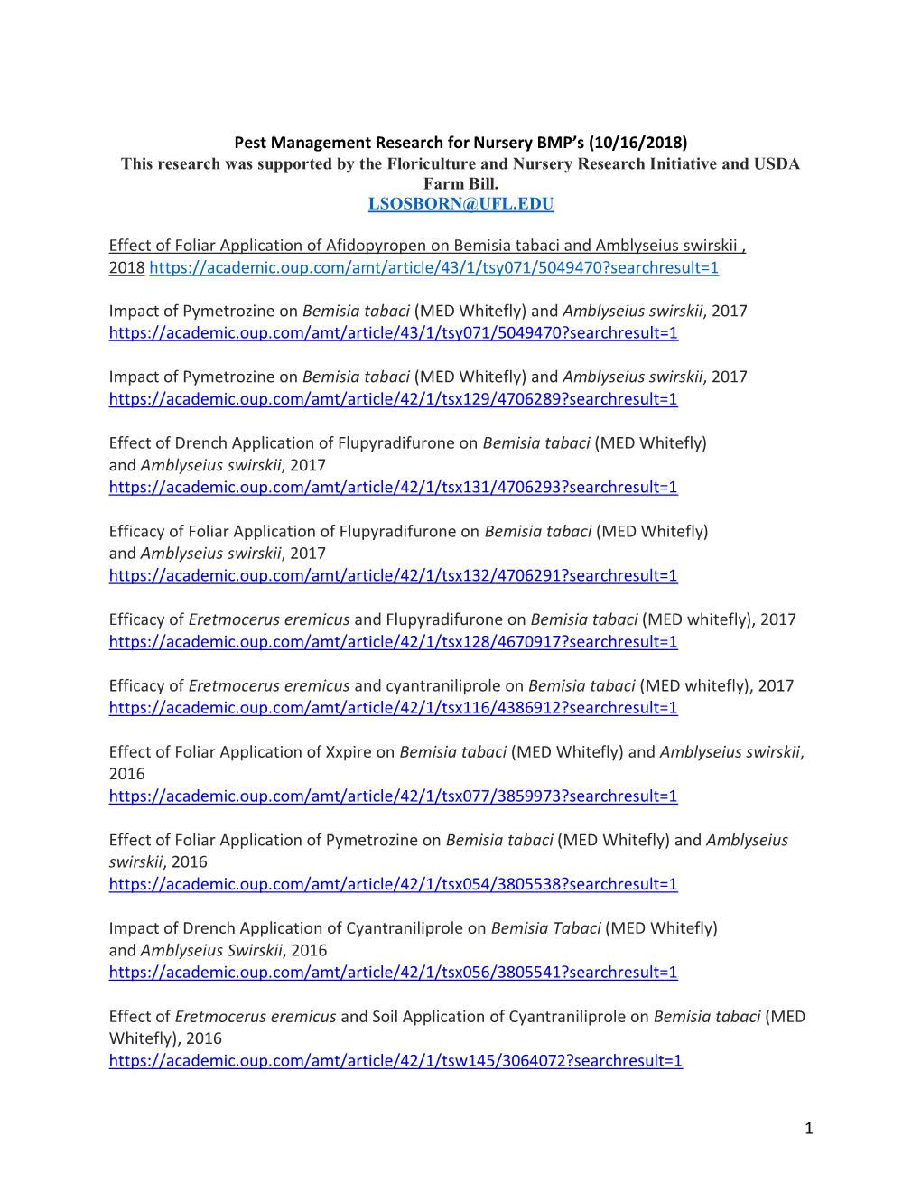 Effect of Foliar Application of Afidopyropen on Bemisia Tabaci and Amblyseius Swirskii , 2018