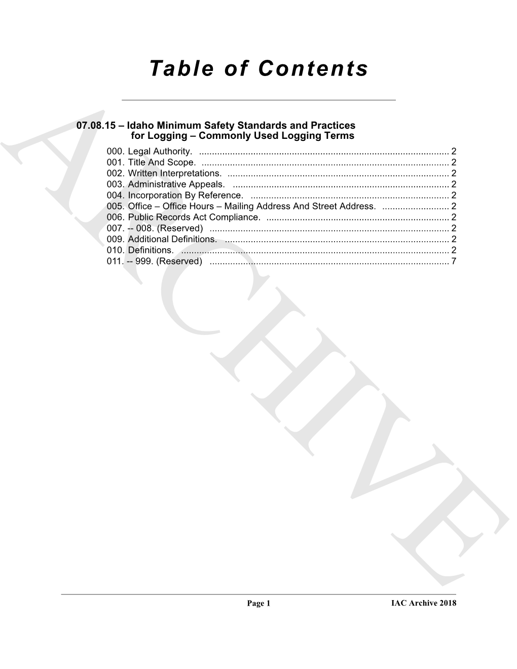 07.08.15, Idaho Minimum Safety Standards and Practices for Logging