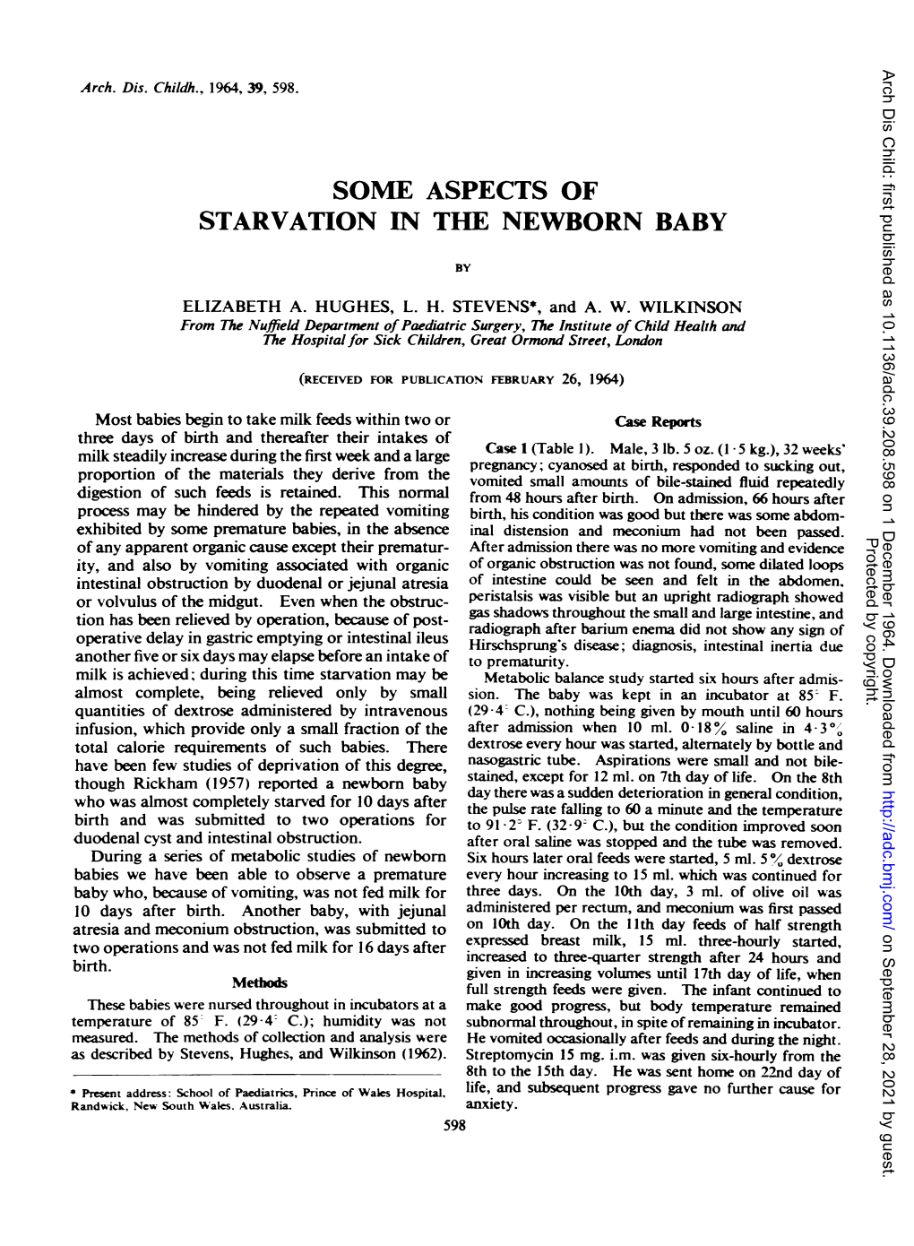 Some Aspects of Starvation in the Newborn Baby