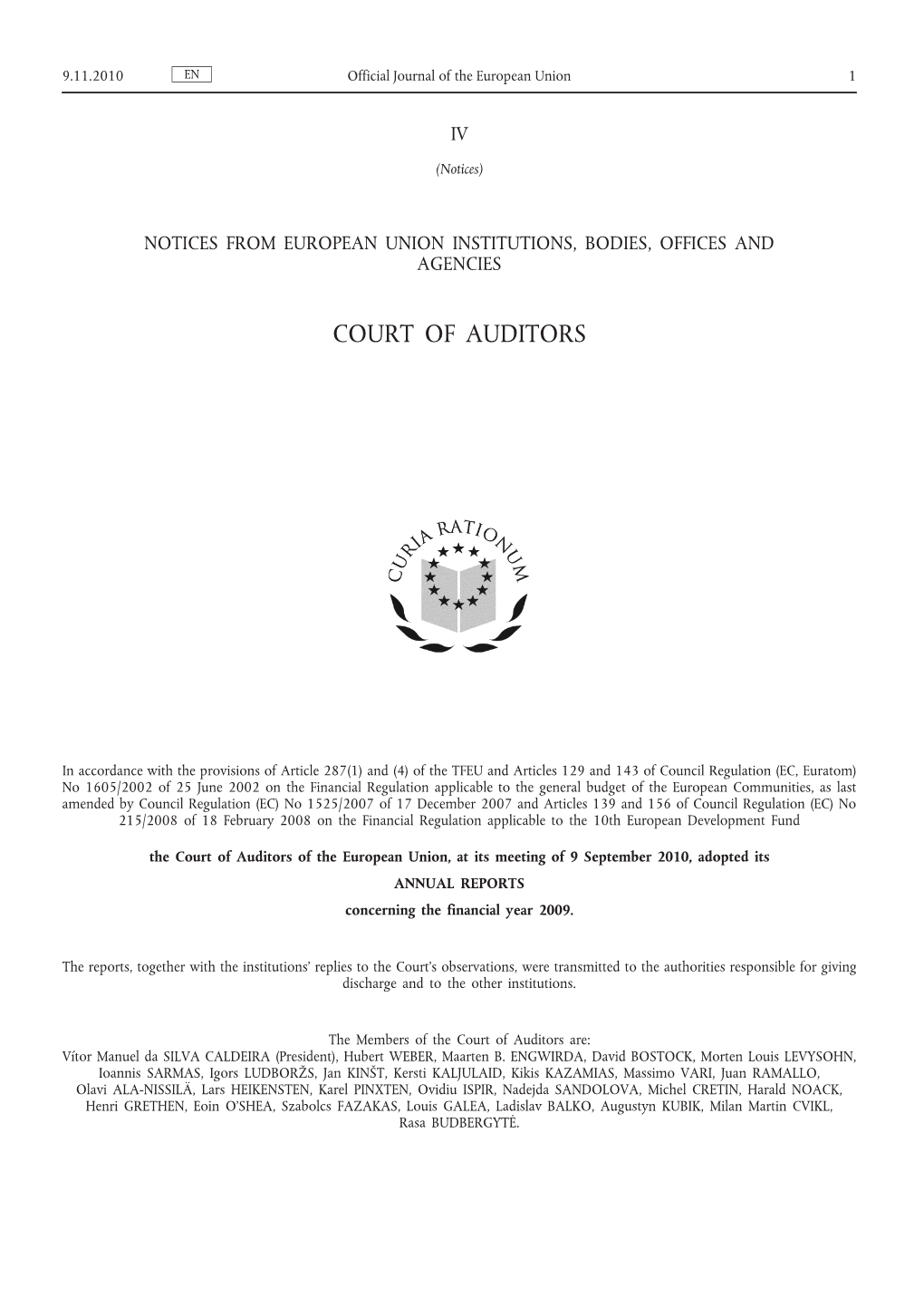 Annual Report of the Court of Auditors