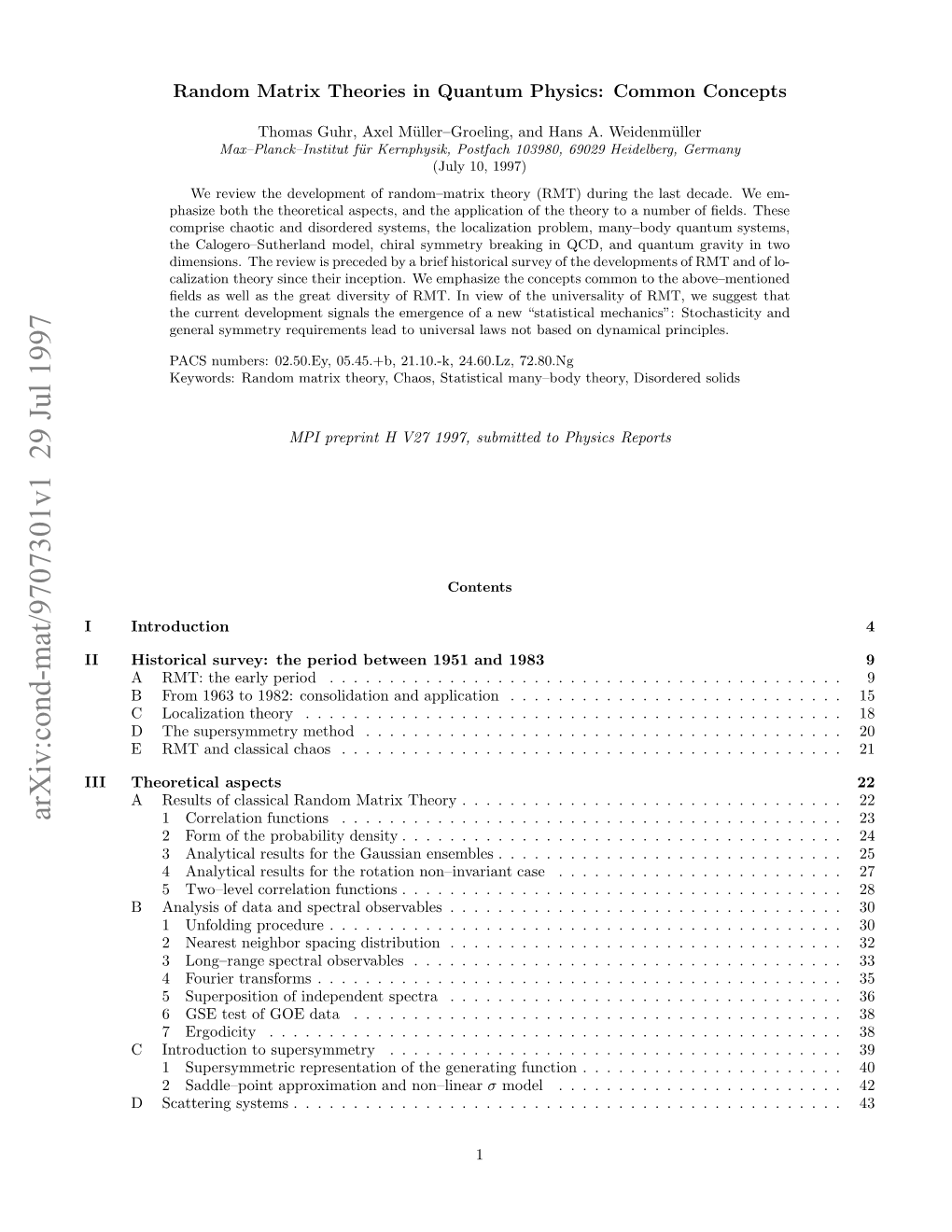 Arxiv:Cond-Mat/9707301V1 29 Jul 1997 I Hoeia Aspects Theoretical III 1983 and 1951 Between Period the Survey: Historical Introduction II I Nrdcint Uesmer