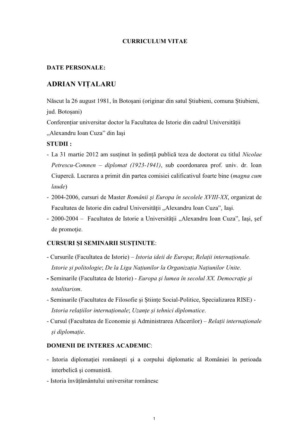 CV Adrian Vițalaru
