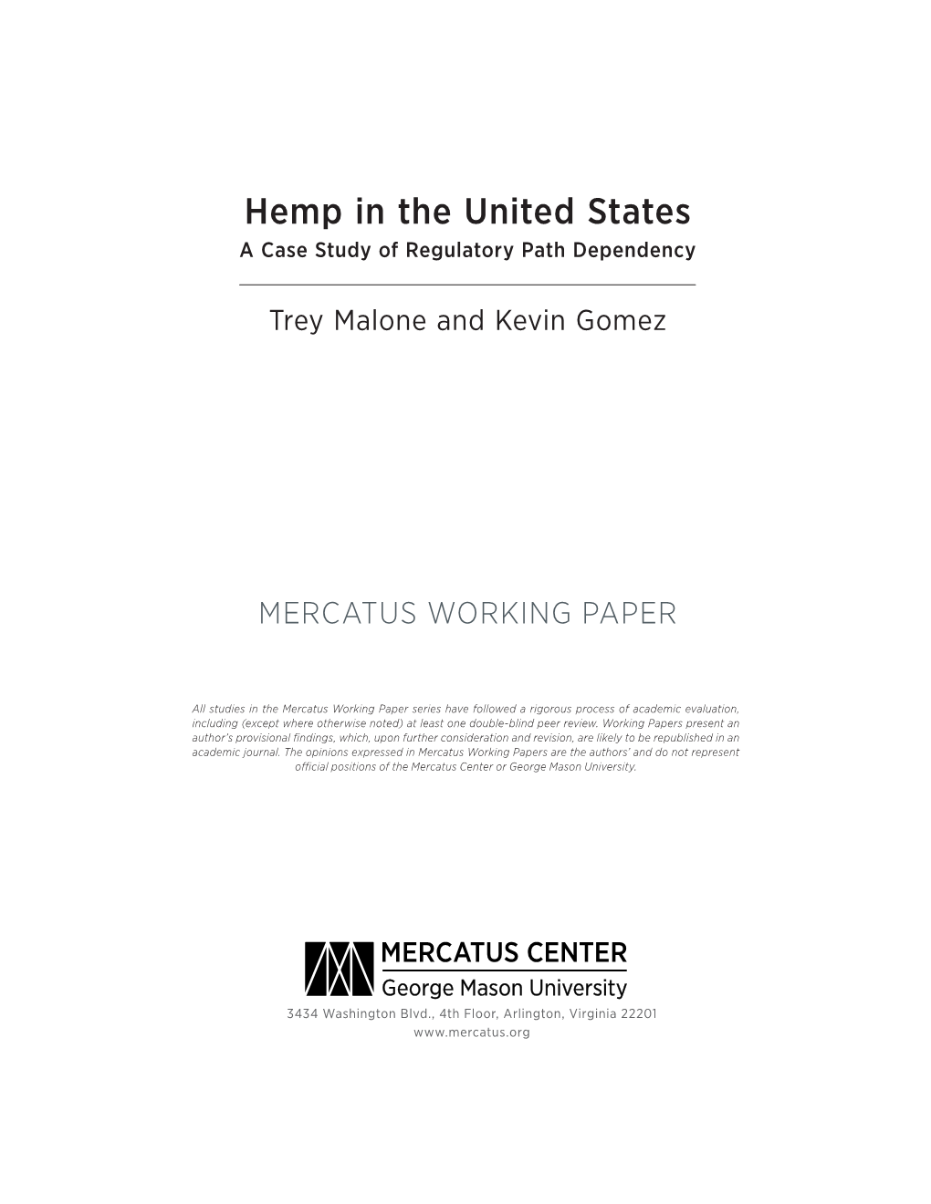 Hemp in the United States: a Case Study of Regulatory Path