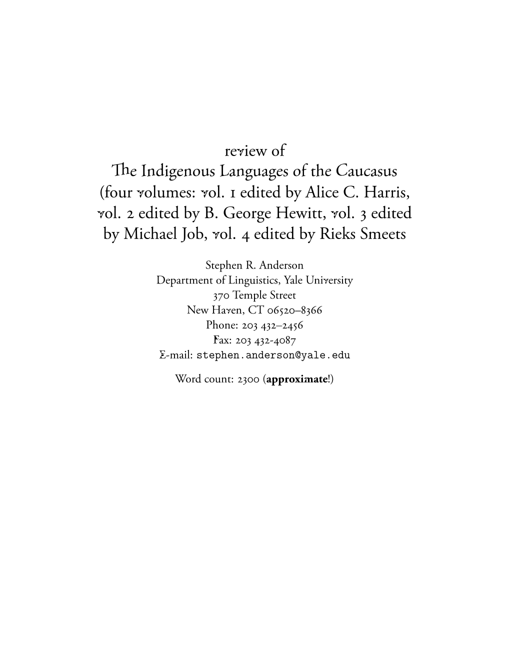 Review of the Indigenous Languages of the Caucasus