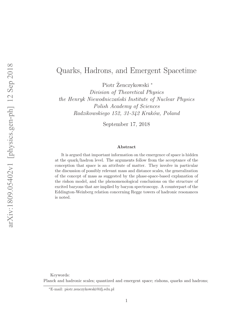 Quarks, Hadrons, and Emergent Spacetime