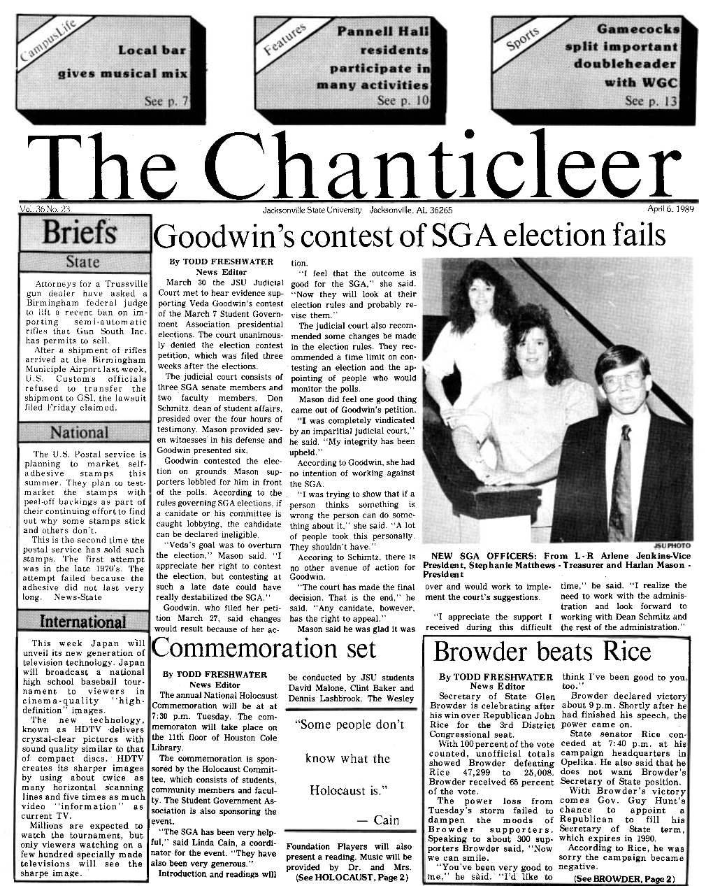 Goodwin's Contest of SGA Election Fails by TODD FRESHWATER Tion