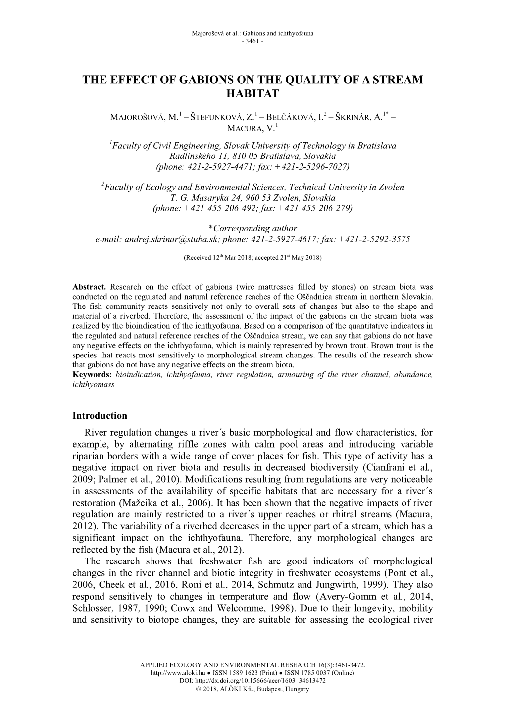 The Effect of Gabions on the Quality of a Stream Habitat