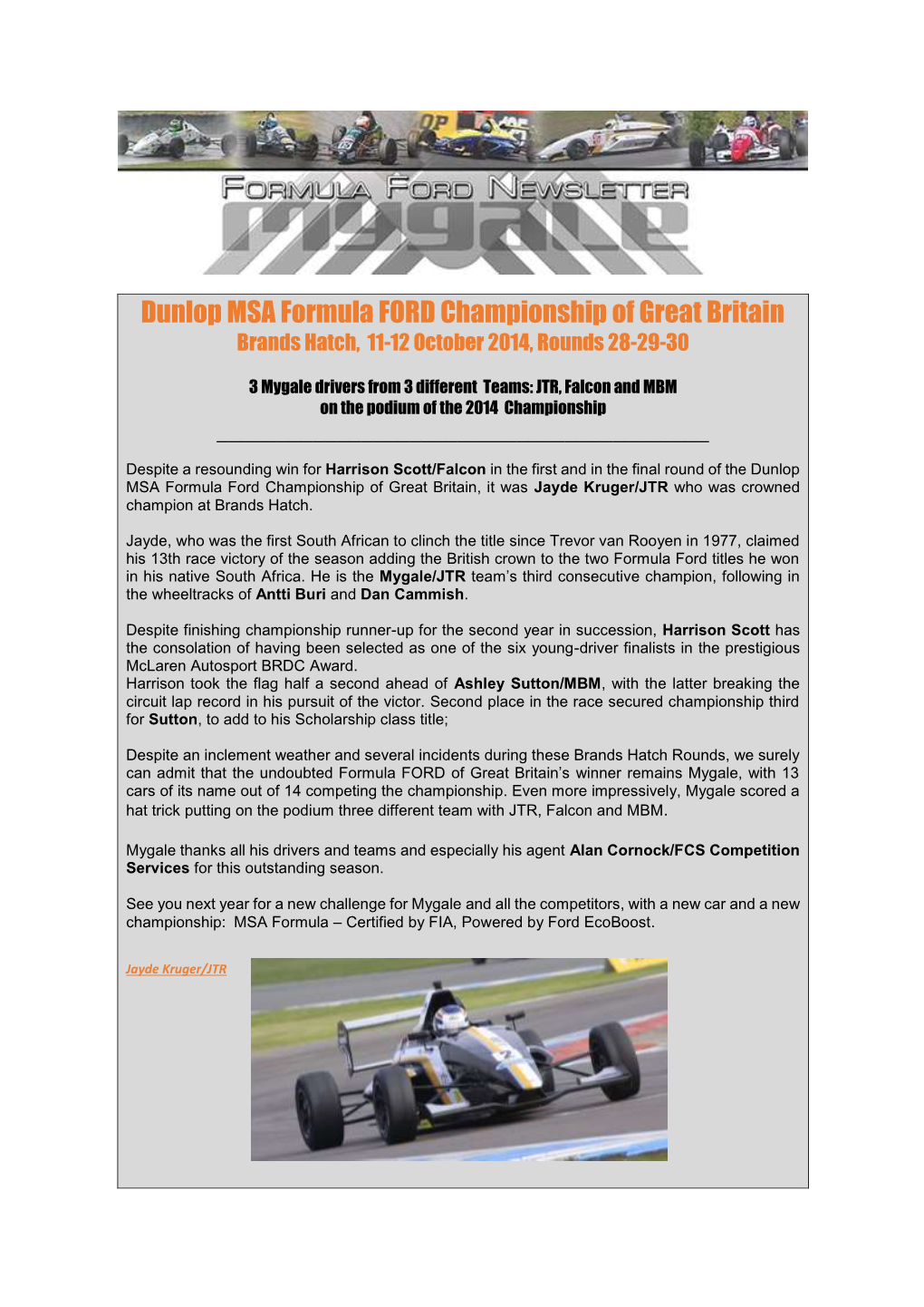 Dunlop MSA Formula FORD Championship of Great Britain Brands Hatch, 11-12 October 2014, Rounds 28-29-30