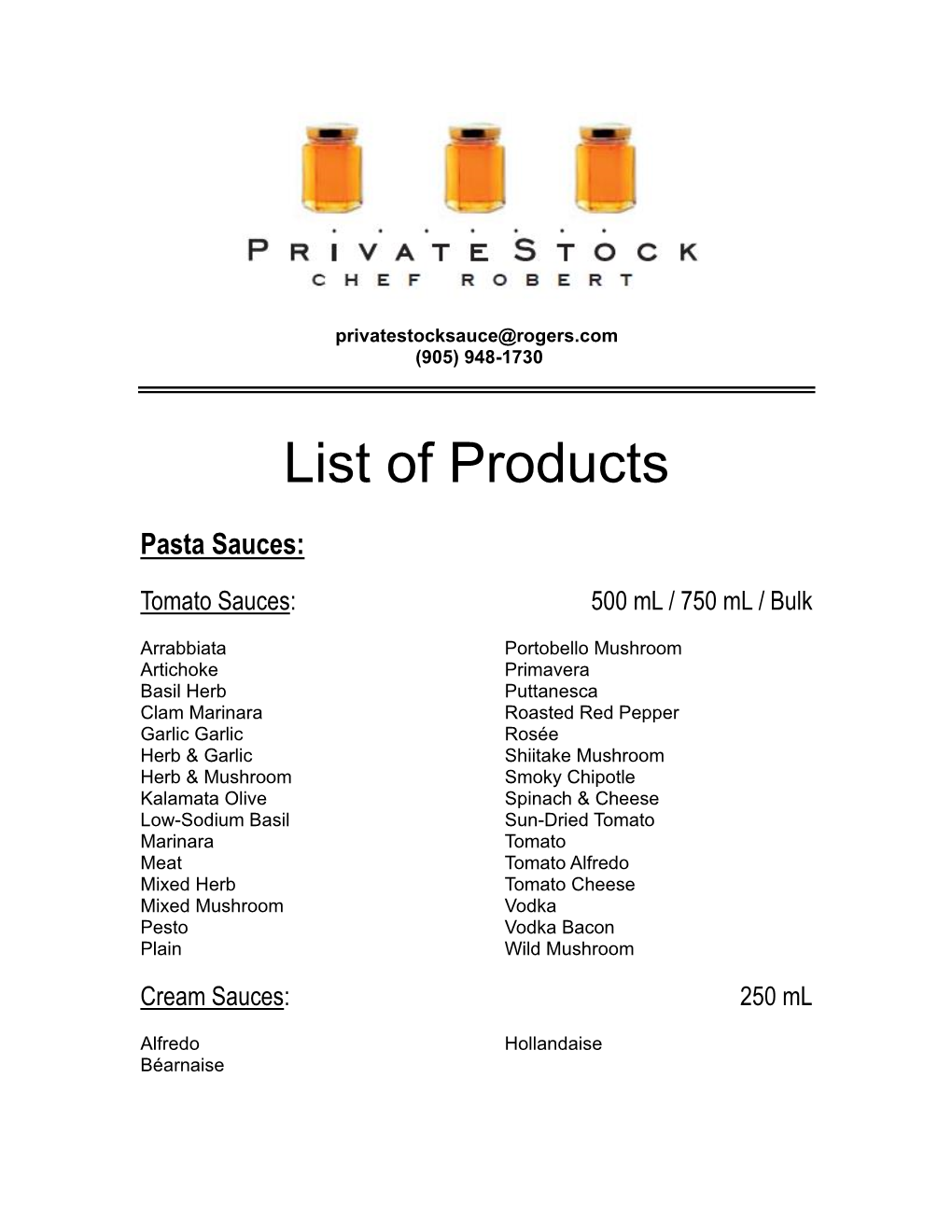 List of Products